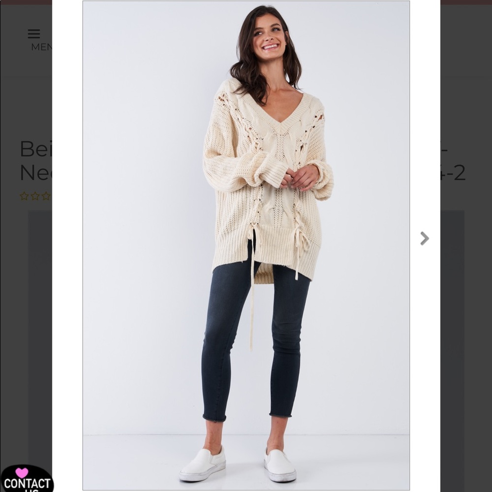 Cable Knit V-Neck Long Sleeve Oversized Sweater - Picture 3 of 3